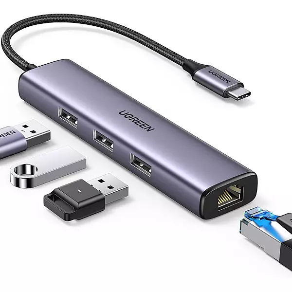 UGREEN USB-C 3-Port USB 3.0 Hub with Gigabit Ethernet Adapter | Plug & Play