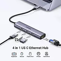 UGREEN USB-C 3-Port USB 3.0 Hub with Gigabit Ethernet Adapter | Plug & Play