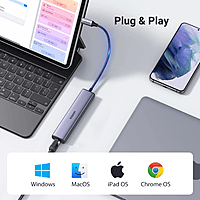 UGREEN USB-C 3-Port USB 3.0 Hub with Gigabit Ethernet Adapter | Plug & Play