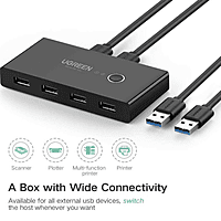 UGREEN 4-Port USB 3.0 Switch Box – Multi-Computer USB Sharing | One-Button Switc