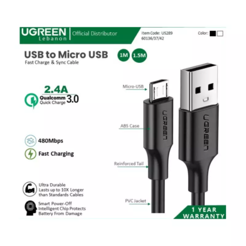 UGREEN USB-A to USB-C Cable – Fast Charging & Data Sync | Durable Build