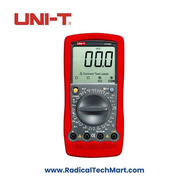 UNI-T UT58C Portable Digital Multimeter Front View with Display and Probes