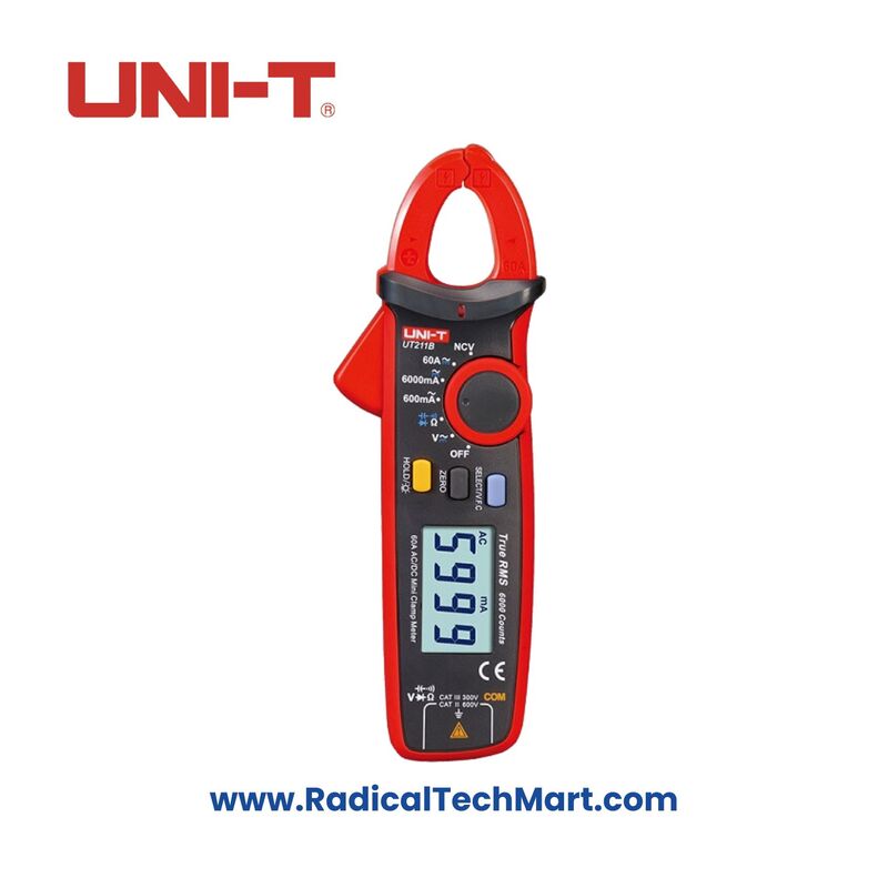 UNI-T UT211B Mini 60A Clamp Meter Front View with Test Leads