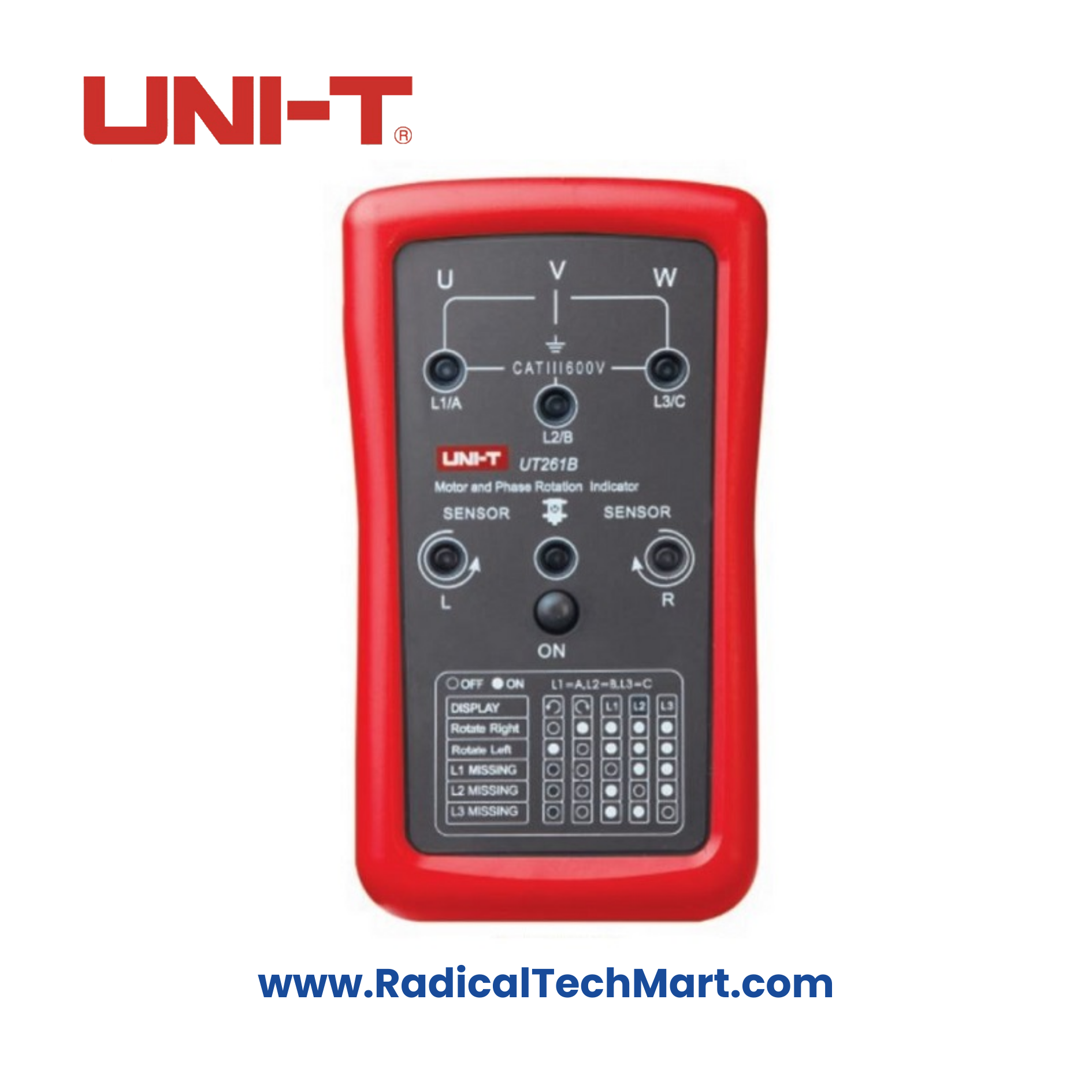 UNI-T UT261B Phase Sequence and Motor Rotation Indicator with LED Display and Test Leads