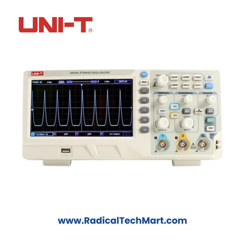 UNI-T UPO1102CS Oscilloscope Front View with 7" Display
