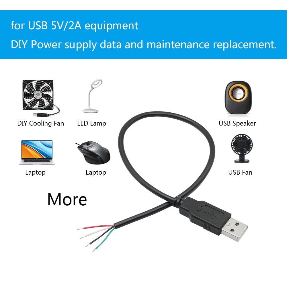 USB A Male Plug to Bare Wire Open End Cable – 5V/2A, 4-Core Pigtail Repair Cable for Keyboards, Mouse, and DIY Projects (1mtr) USB A Male Plug to Bare Wire Open End Cable – 5V/2A, 4-Core Pigtail Repair Cable for Keyboards, Mouse, and DIY Projects (1mtr)