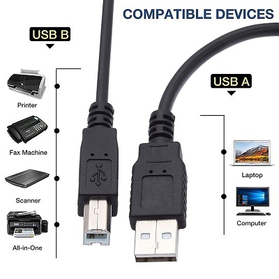USB A Male to B Male Printer Scanner Cable,Compatible with Canon, Brother, Dell, Epson, HP, Samsung, Lexmark, and Panasonic Printers and Scanners