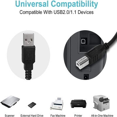USB A Male to B Male Printer Scanner Cable,Compatible with Canon, Brother, Dell, Epson, HP, Samsung, Lexmark, and Panasonic Printers and Scanners