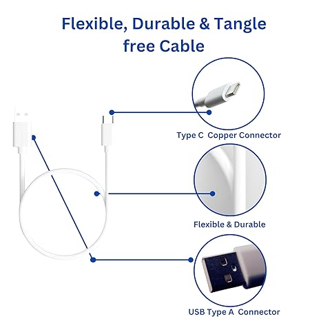USB Type C Cable for Power Banks, Headphones,Neckband and Other USB Devices (30cm) - 2.4A