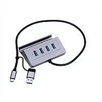 USB 3.0 + Type-C Combo Hub ,4-Port High-Speed USB Splitter With Dual Plug (USB-A & Type-C) Phone Holder