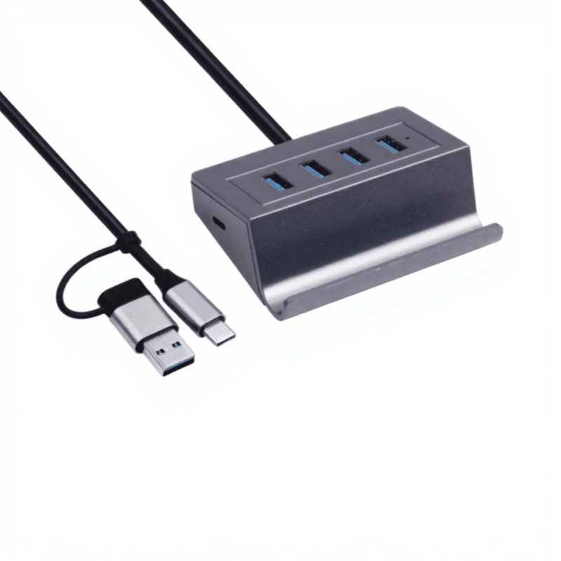 USB 3.0 + Type-C Combo Hub ,4-Port High-Speed USB Splitter With Dual Plug (USB-A & Type-C) Phone Holder