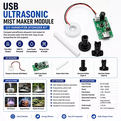 Mist Maker Module 5V Type-C Humidifier Fog Module Full Kit