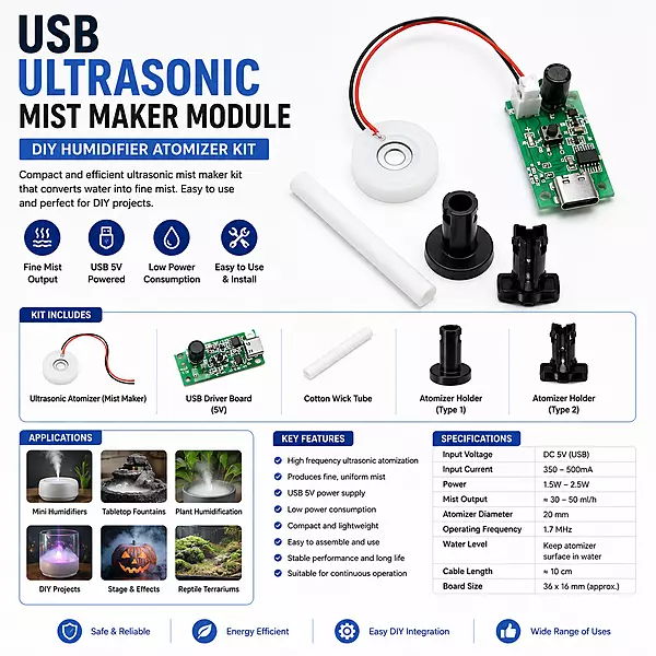 Mist Maker Module 5V Type-C Humidifier Fog Module Full Kit