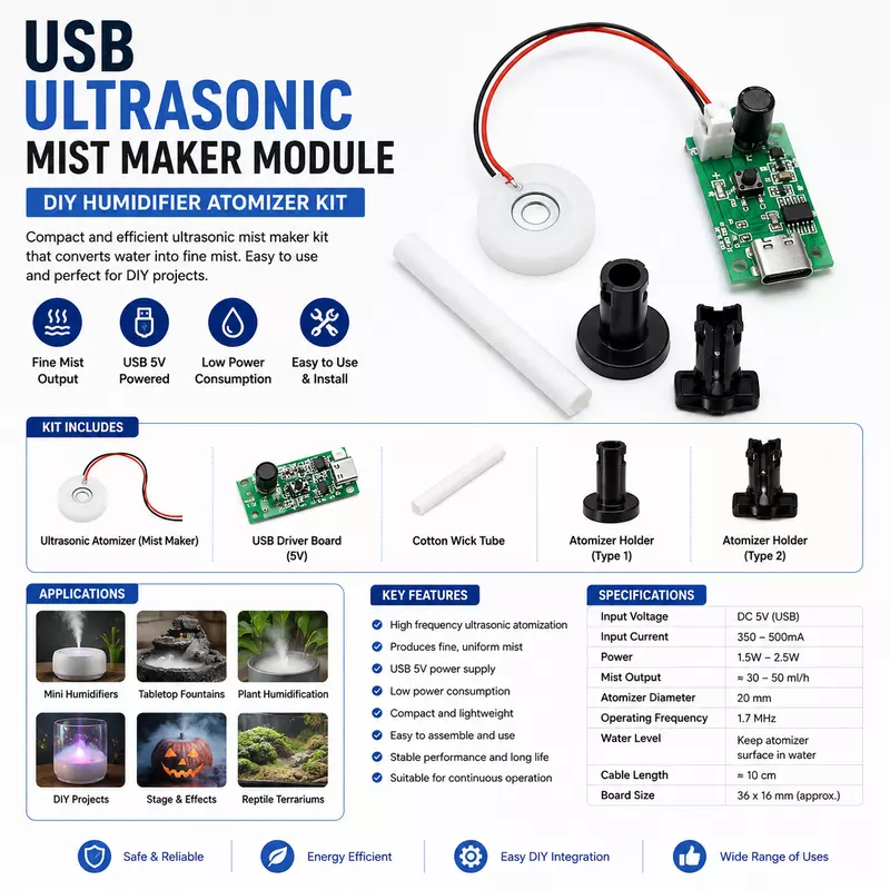 Mist Maker Module 5V Type-C Humidifier Fog Module Full Kit