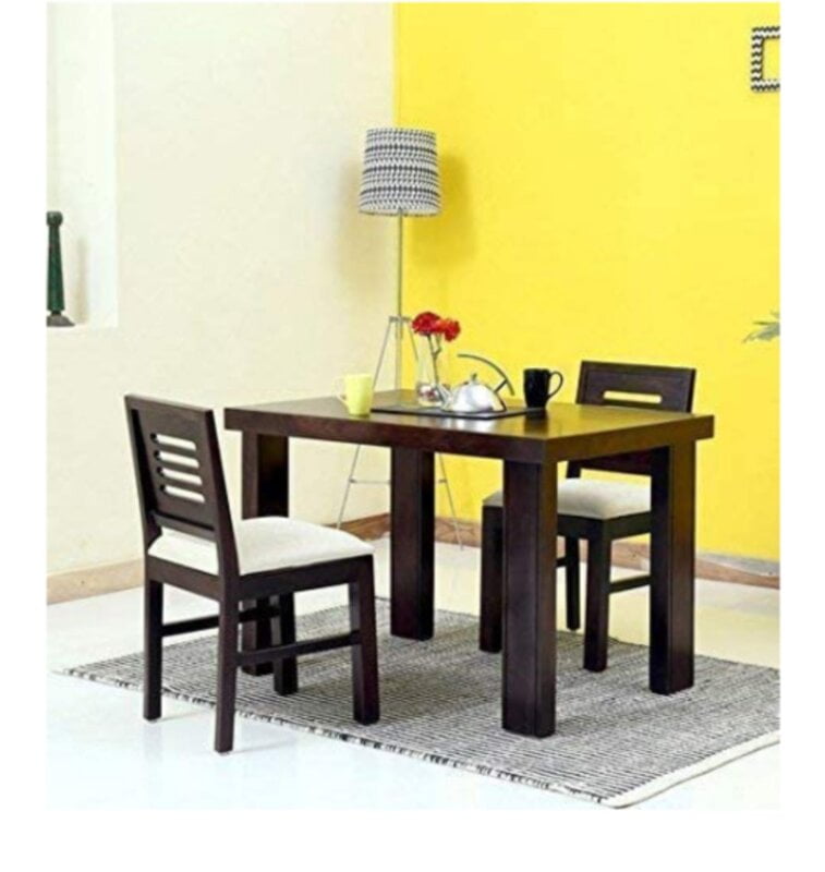 Sheesham Wood Dining Table 2 Seater | Wooden Dining Room Furniture | 2 Chairs with Cushion | Teak Finish Sheesham Wood Dining Table 2 Seater | Wooden Dining Room Furniture | 2 Chairs with Cushion | Teak Finish
