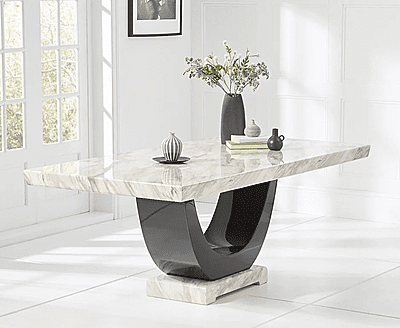Vikinterio Modern U Shape Six Seater Marble Dining Table Set