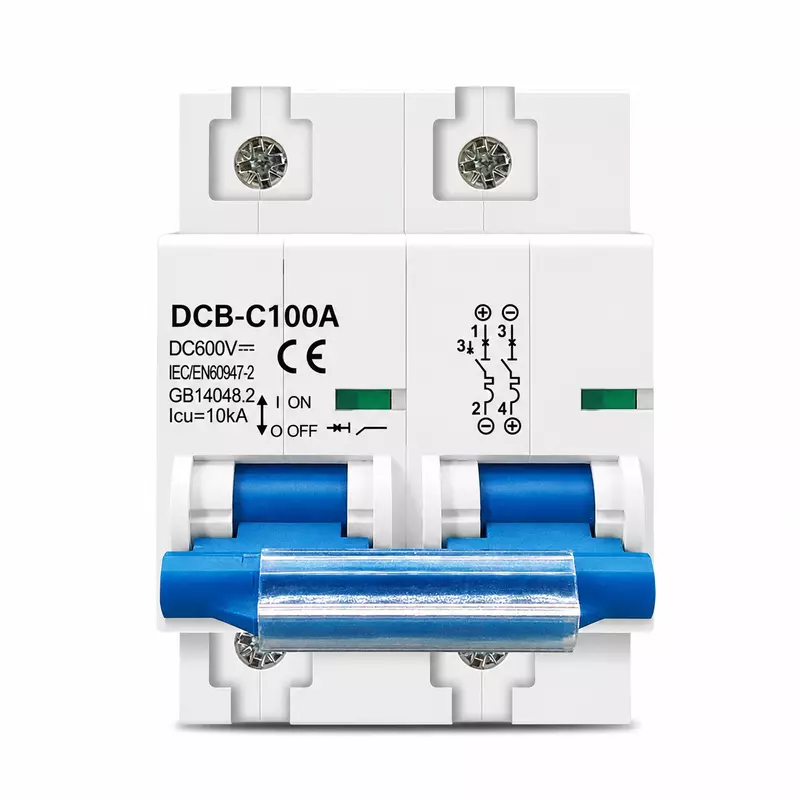 100A 2-Pole DC MCB – 600v for PV/Solar Systems & Battery | 10kA Breaking Capacity