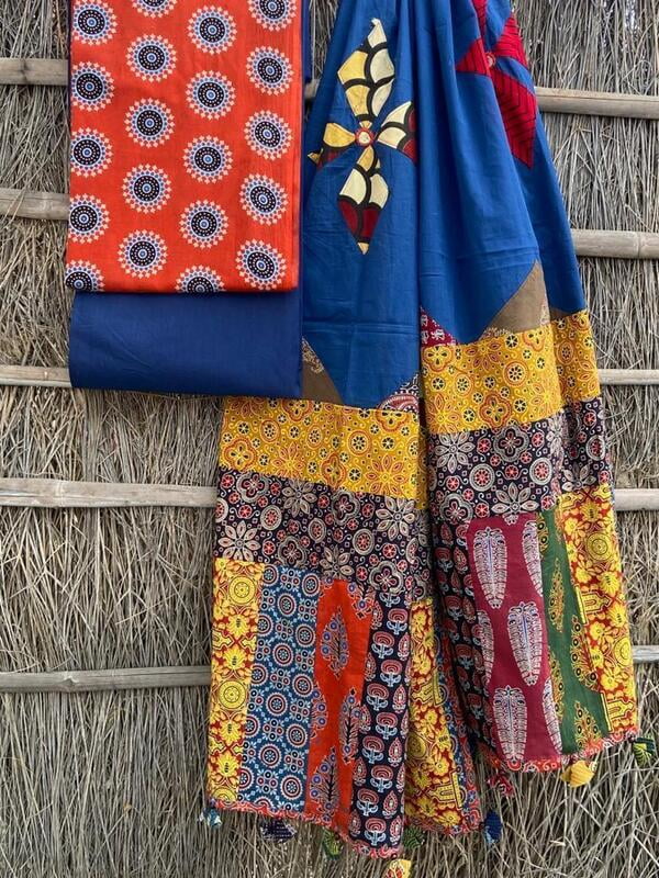Ajrakh Suit With Applique Work Dupatta Catalogue 2-1 Ajrakh Suit With Applique Work Dupatta Catalogue 2-1