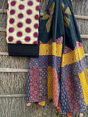 Ajrakh Suit With Applique Work Dupatta Catalogue 2-11 Ajrakh Suit With Applique Work Dupatta Catalogue 2-11