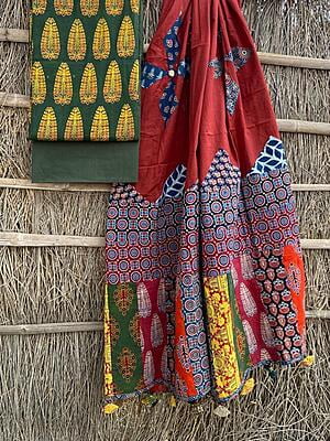 Ajrakh Suit With Applique Work Dupatta Catalogue 2-12 Ajrakh Suit With Applique Work Dupatta Catalogue 2-12