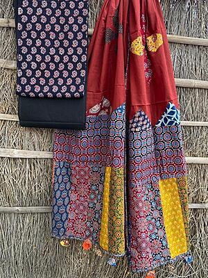 Ajrakh Suit With Applique Work Dupatta Catalogue 2-13 Ajrakh Suit With Applique Work Dupatta Catalogue 2-13