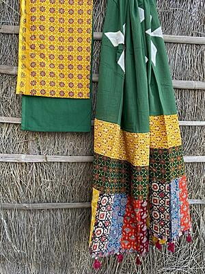 Ajrakh Suit With Applique Work Dupatta Catalogue 2-14 Ajrakh Suit With Applique Work Dupatta Catalogue 2-14