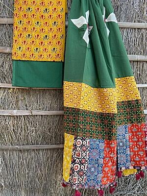 Ajrakh Suit With Applique Work Dupatta Catalogue 2-16 Ajrakh Suit With Applique Work Dupatta Catalogue 2-16