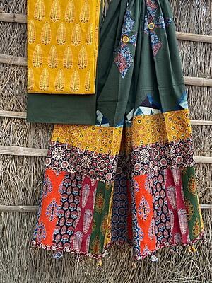 Ajrakh Suit With Applique Work Dupatta Catalogue 2-17 Ajrakh Suit With Applique Work Dupatta Catalogue 2-17