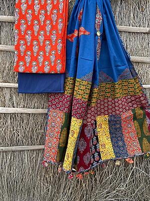 Ajrakh Suit With Applique Work Dupatta Catalogue 2-4 Ajrakh Suit With Applique Work Dupatta Catalogue 2-4
