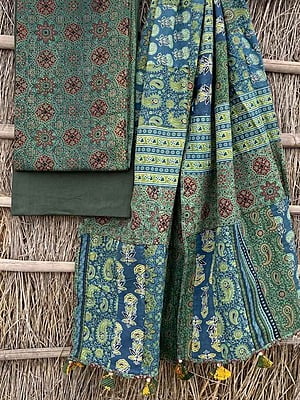 Ajrakh Suit With Applique Work Dupatta Catalogue 3-13 Ajrakh Suit With Applique Work Dupatta Catalogue 3-13