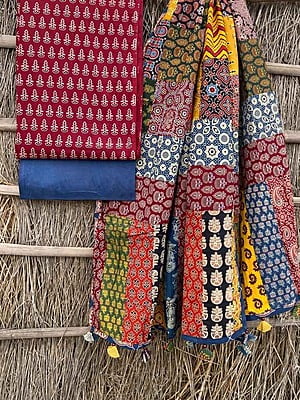 Ajrakh Suit With Applique Work Dupatta Catalogue 3-17 Ajrakh Suit With Applique Work Dupatta Catalogue 3-17