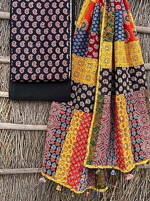 Ajrakh Suit With Applique Work Dupatta Catalogue 3-2 Ajrakh Suit With Applique Work Dupatta Catalogue 3-2