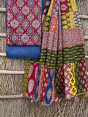 Ajrakh Suit With Applique Work Dupatta Catalogue 3-21 Ajrakh Suit With Applique Work Dupatta Catalogue 3-21