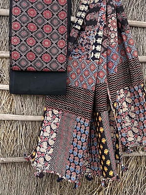 Ajrakh Suit With Applique Work Dupatta Catalogue 3-5 Ajrakh Suit With Applique Work Dupatta Catalogue 3-5