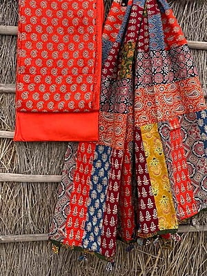 Ajrakh Suit With Applique Work Dupatta Catalogue 3-6 Ajrakh Suit With Applique Work Dupatta Catalogue 3-6