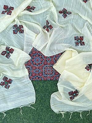 Ajrakh Suit With Applique Work Dupatta Catalogue 4-1 Ajrakh Suit With Applique Work Dupatta Catalogue 4-1