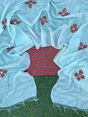 Ajrakh Suit With Applique Work Dupatta Catalogue 4-15 Ajrakh Suit With Applique Work Dupatta Catalogue 4-15