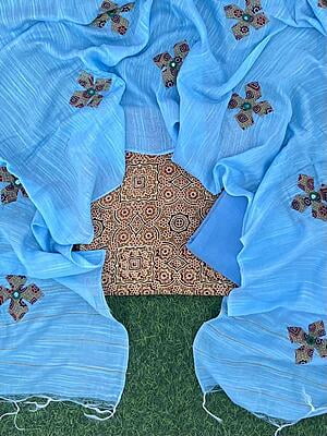 Ajrakh Suit With Applique Work Dupatta Catalogue 4-16 Ajrakh Suit With Applique Work Dupatta Catalogue 4-16