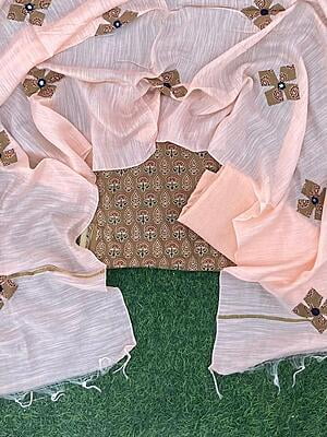 Ajrakh Suit With Applique Work Dupatta Catalogue 4-18 Ajrakh Suit With Applique Work Dupatta Catalogue 4-18