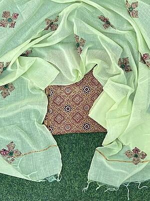 Ajrakh Suit With Applique Work Dupatta Catalogue 4-19 Ajrakh Suit With Applique Work Dupatta Catalogue 4-19