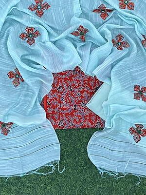 Ajrakh Suit With Applique Work Dupatta Catalogue 4-3 Ajrakh Suit With Applique Work Dupatta Catalogue 4-3