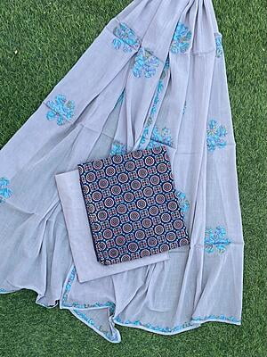 Ajrakh Suit With Dual Tone Patchwork Dupatta Catalogue 2-12 Ajrakh Suit With Dual Tone Patchwork Dupatta Catalogue 2-12