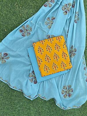 Ajrakh Suit With Dual Tone Patchwork Dupatta Catalogue 1-18 Ajrakh Suit With Dual Tone Patchwork Dupatta Catalogue 1-18