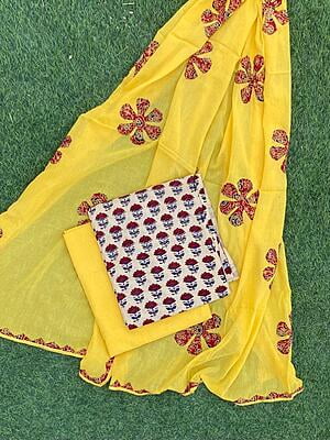 Ajrakh Suit With Dual Tone Patchwork Dupatta Catalogue 1-3 Ajrakh Suit With Dual Tone Patchwork Dupatta Catalogue 1-3