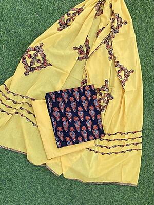 Ajrakh Suit With Dual Tone Patchwork Dupatta Catalogue 1-6 Ajrakh Suit With Dual Tone Patchwork Dupatta Catalogue 1-6