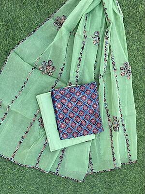 Ajrakh Suit With Dual Tone Patchwork Dupatta Catalogue 1-7 Ajrakh Suit With Dual Tone Patchwork Dupatta Catalogue 1-7
