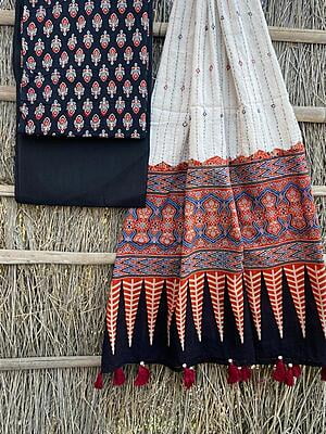 Ajrakh Suit With Kantha Dupatta Catalogue 2-17