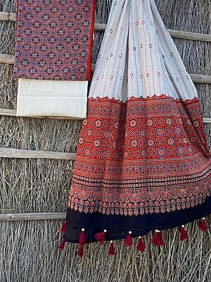 Ajrakh Suit With Kantha Dupatta Catalogue 2-5