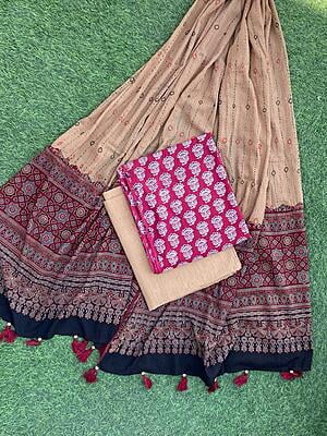 Ajrakh Suit With Kantha Dupatta Catalogue 3-10