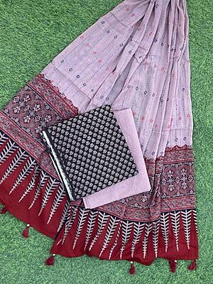 Ajrakh Suit With Kantha Dupatta Catalogue 3-19